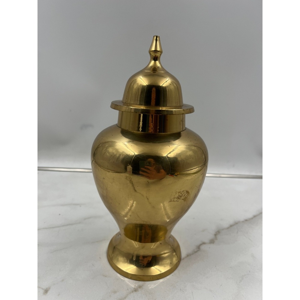 Vintage Brass Ginger Jar with Lid Made in India Lacquered Gold Tone Urn Vase